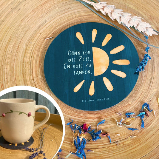 Kleiner Gruß zwischendurch als Geschenk für Frauen – Getränke Untersetzer Energie tanken