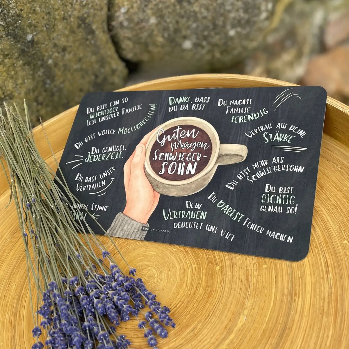 Frühstücksbrettchen Guten Morgen Schwiegersohn - Geschenk für Schwiegersohn mit Lavendel