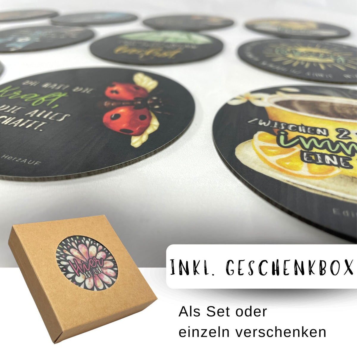 Untersetzer Set Edition HerzAUF Geschenkbox