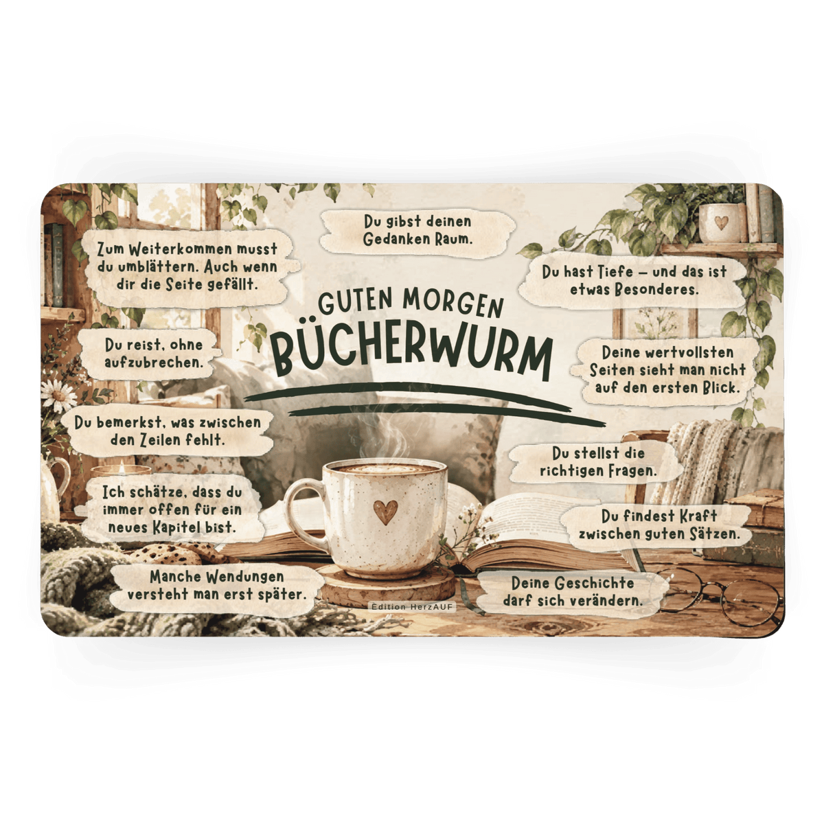 Frühstücksbrettchen „Guten Morgen Bücherwurm“ – Ein persönliches Geschenk für Buchliebhaber