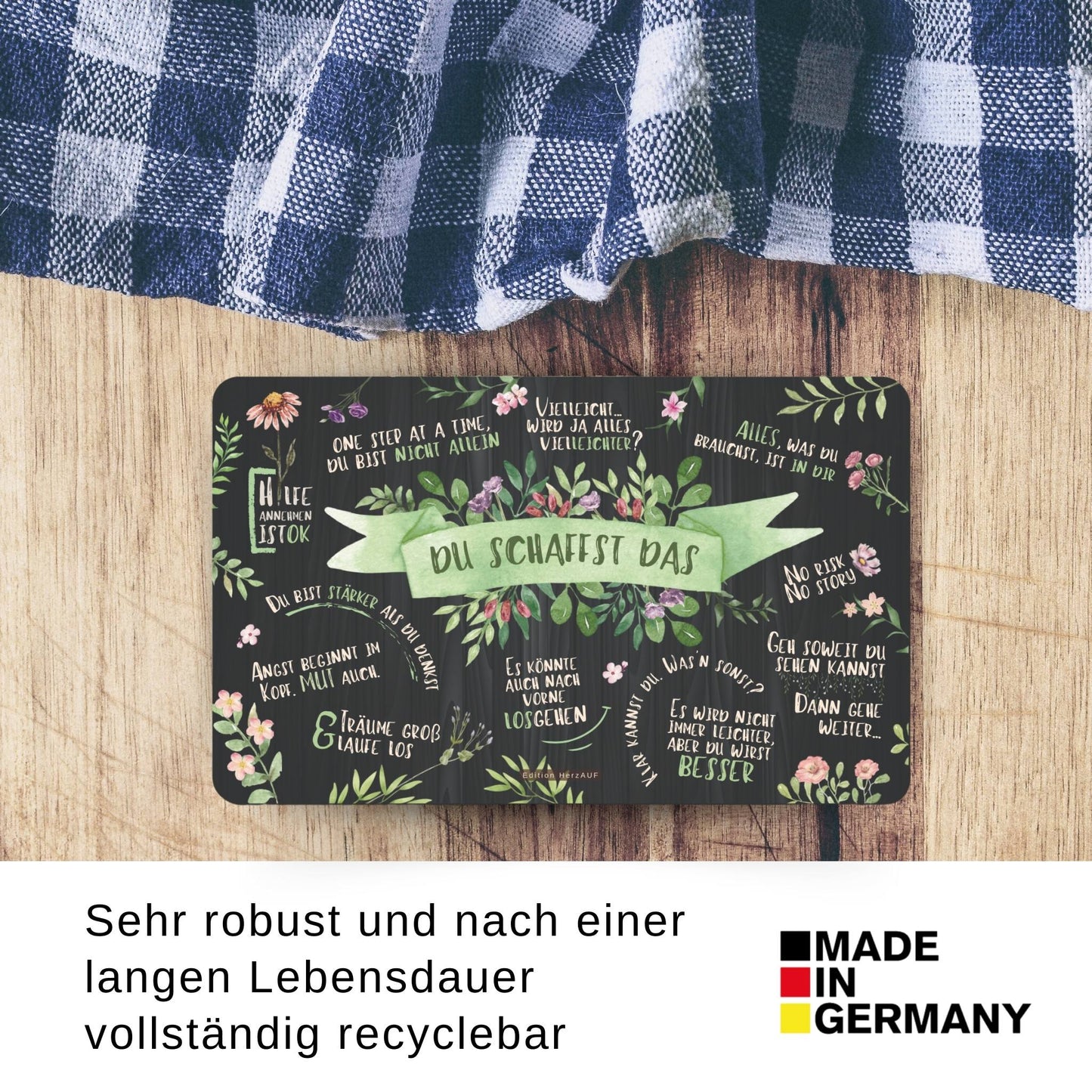 Du schaffst das - Geschenkset: Frühstücksbrettchen + Halter + Untersetzer „Platz für PositiviTeet“