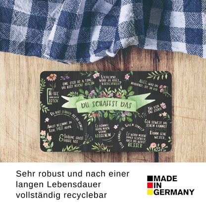Du schaffst das - Geschenkset: Frühstücksbrettchen + Halter + Untersetzer „Platz für PositiviTeet“
