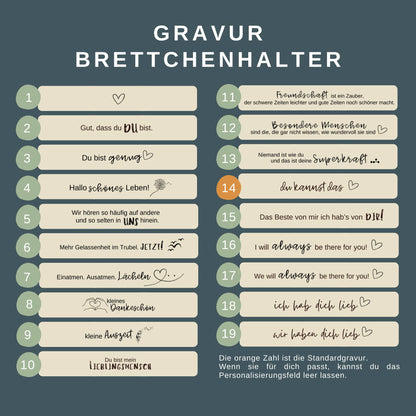 Du schaffst das - Geschenkset: Frühstücksbrettchen + Halter + Untersetzer „Platz für PositiviTeet“