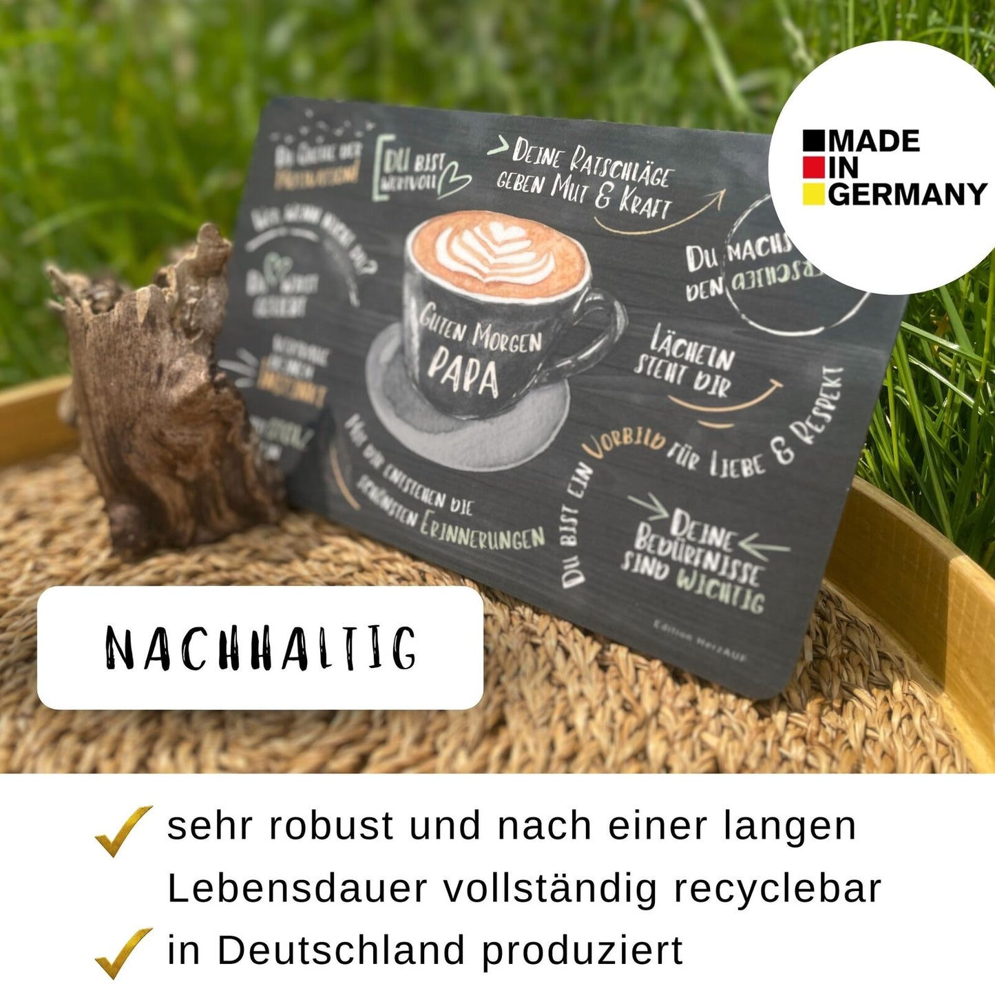Liebevolles Geschenk für Papa – Papa Brettchen „Guten Morgen Papa“ von Edition HerzAUF – Nachhaltig made in Germany