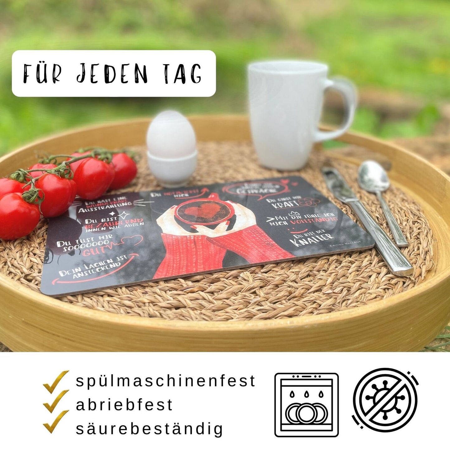 Geschenk für die Freundin oder Lieblingsmensch – Frühstücksbrettchen Du bist in rot für jeden Tag