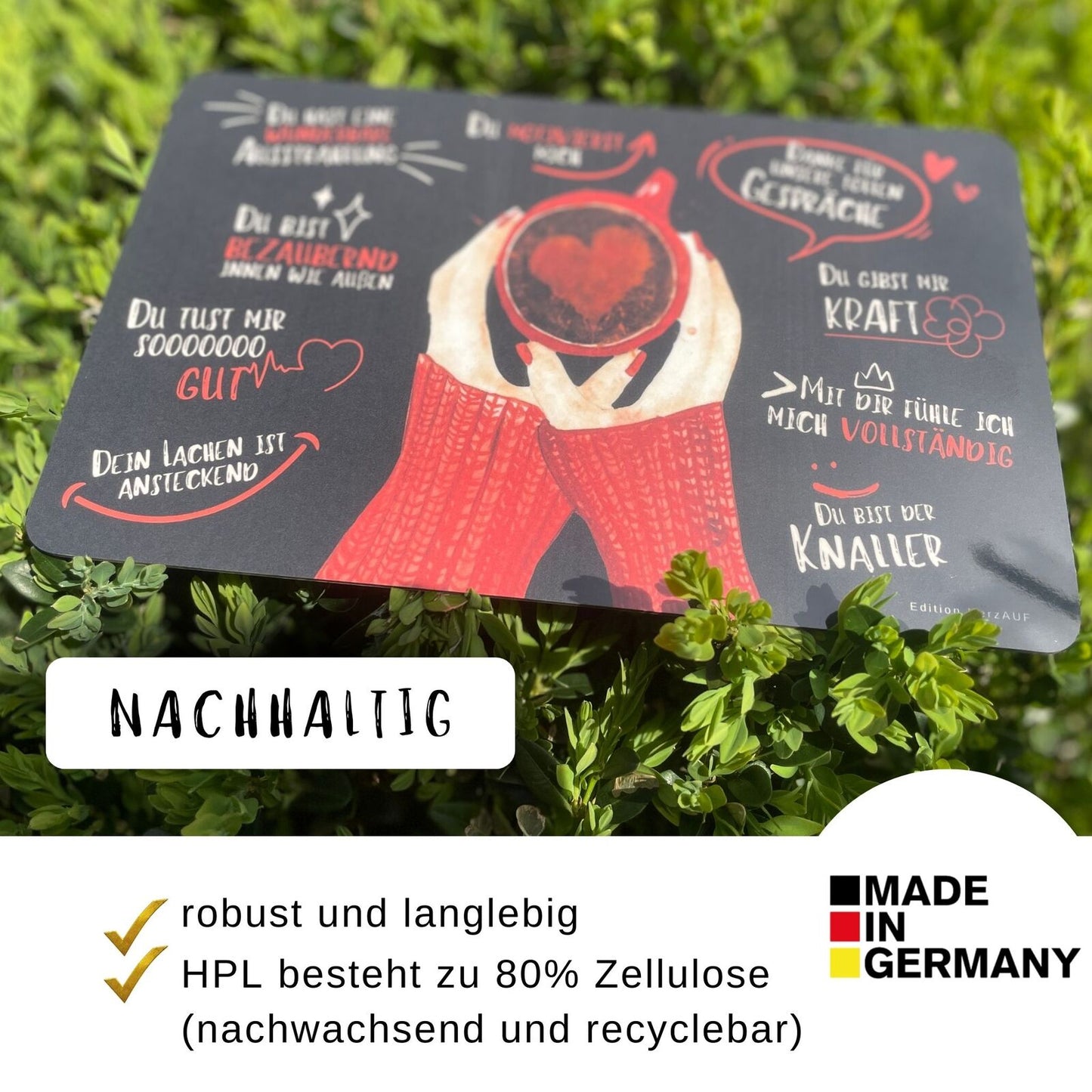 Geschenk für die Freundin oder Lieblingsmensch – Frühstücksbrettchen Du bist in rot  – nachhaltig aus Resopal