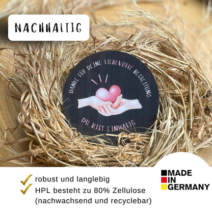 Kleines Danke Geschenk – Getränke Untersetzer Liebevolle Begleitung – nachhaltiges Material und spülmaschinenfest