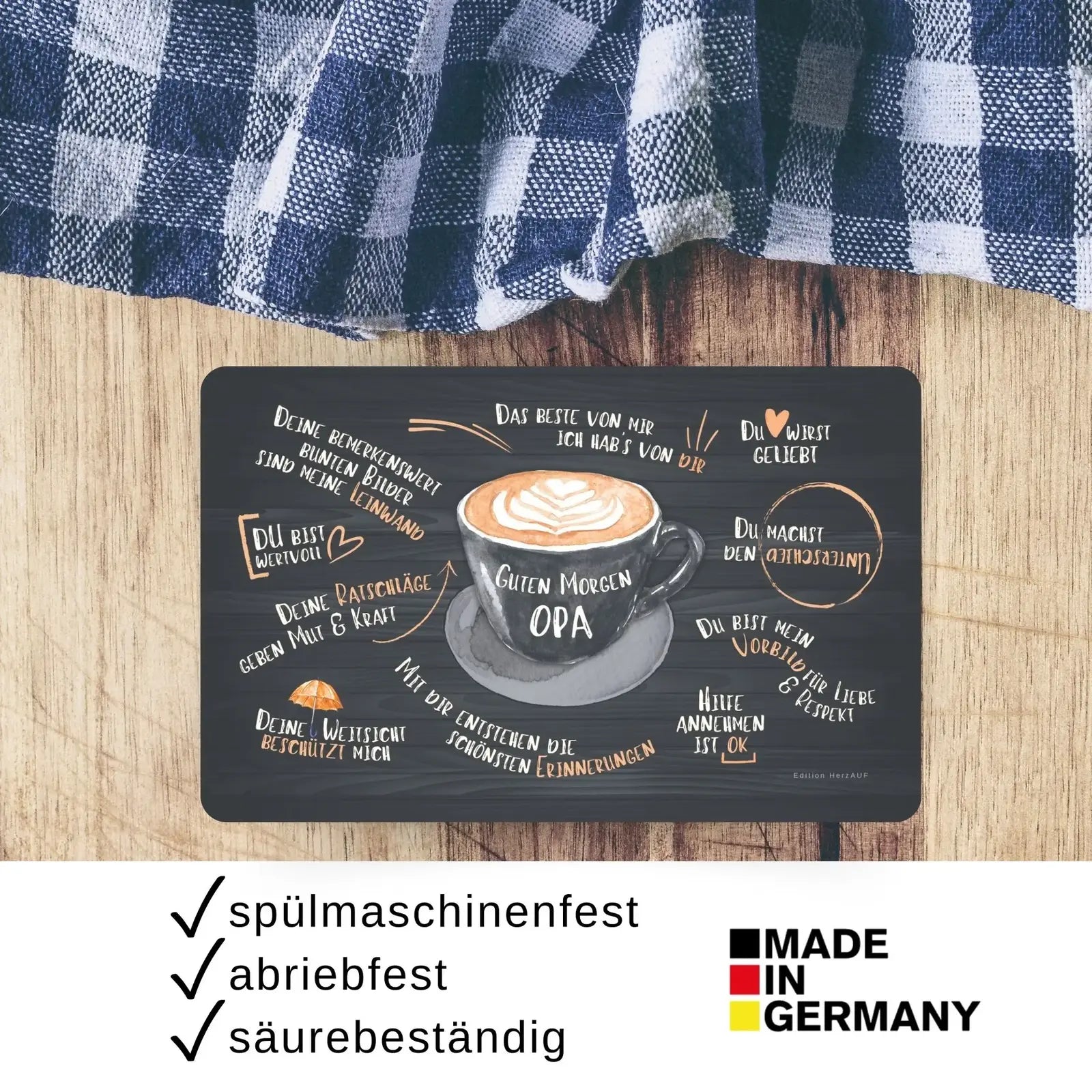 Frühstücksbrettchen Guten Morgen Opa – Geschenk für Großvater – spülmaschinenfest