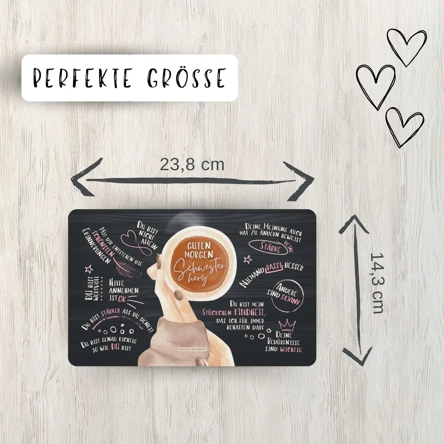 Frühstücksbrettchen Guten Morgen Schwesterherz – Geschenk für Schwester – Größe