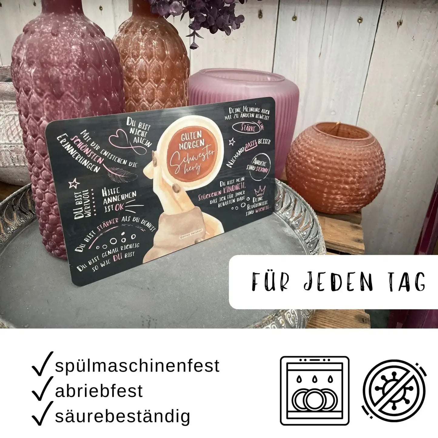 Frühstücksbrettchen Guten Morgen Schwesterherz – Geschenk für Schwester – spülmaschinenfest