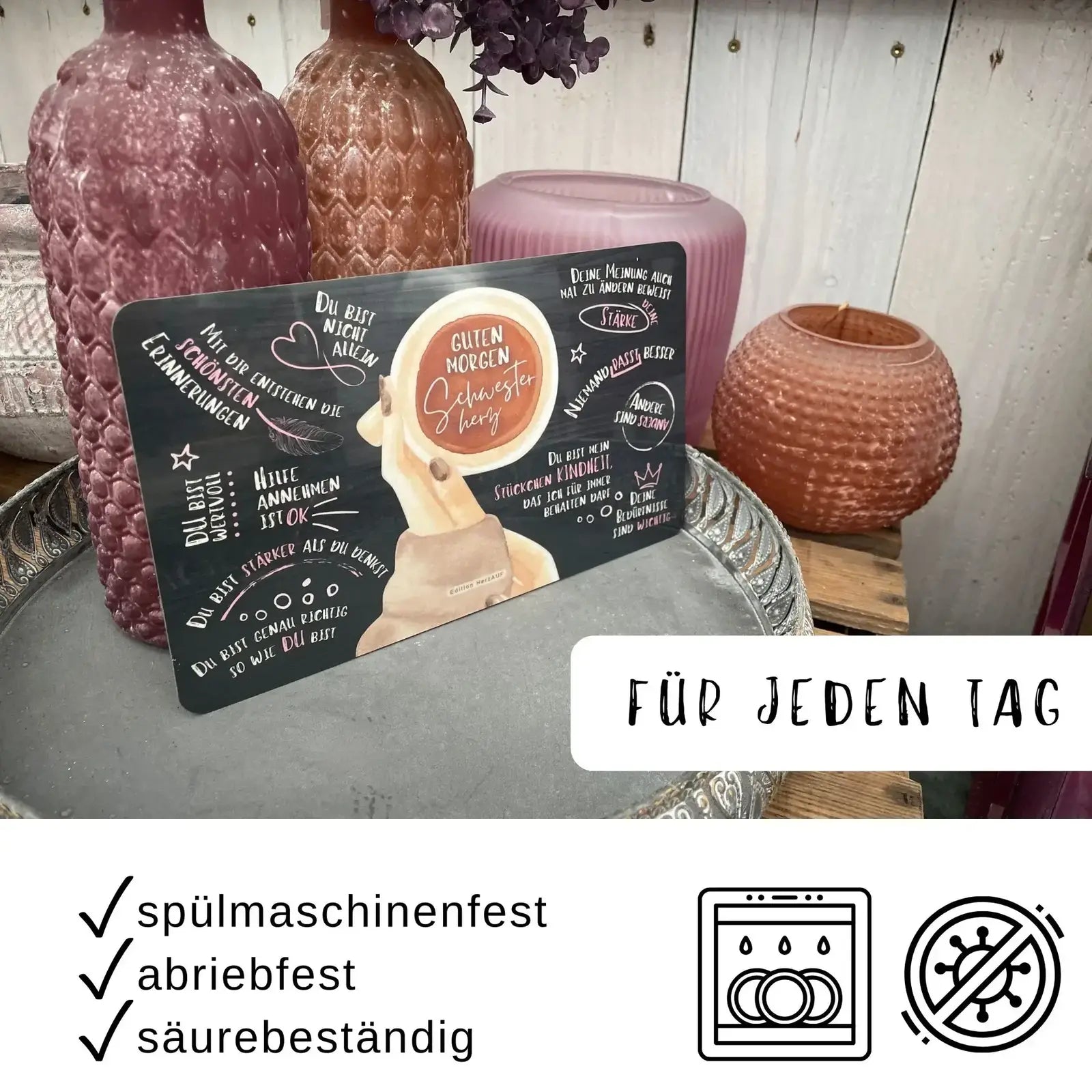 Frühstücksbrettchen Guten Morgen Schwesterherz – Geschenk für Schwester – spülmaschinenfest