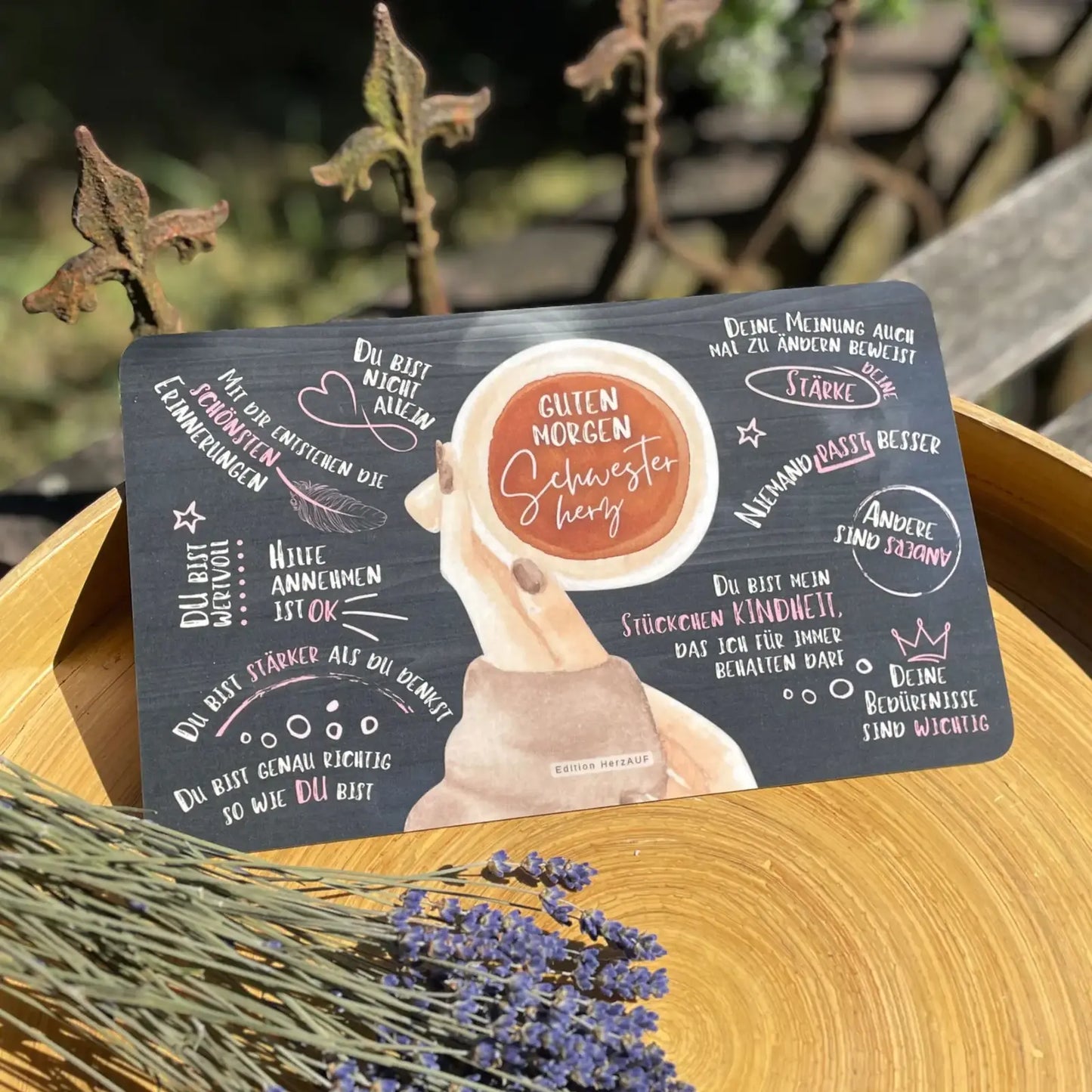 Grühstücksbrettchen mit Spruch Guten Morgen Schwesterherz als Geschenk für die Schwester
