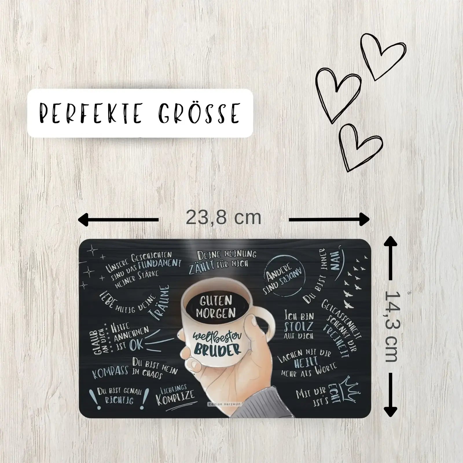 Frühstücksbrettchen "Guten Morgen weltbester Bruder“ - Geschenk für Bruder Größe