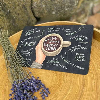 Frühstücksbrettchen Guten Morgen Schwiegersohn - Geschenk für Schwiegersohn mit Lavendel