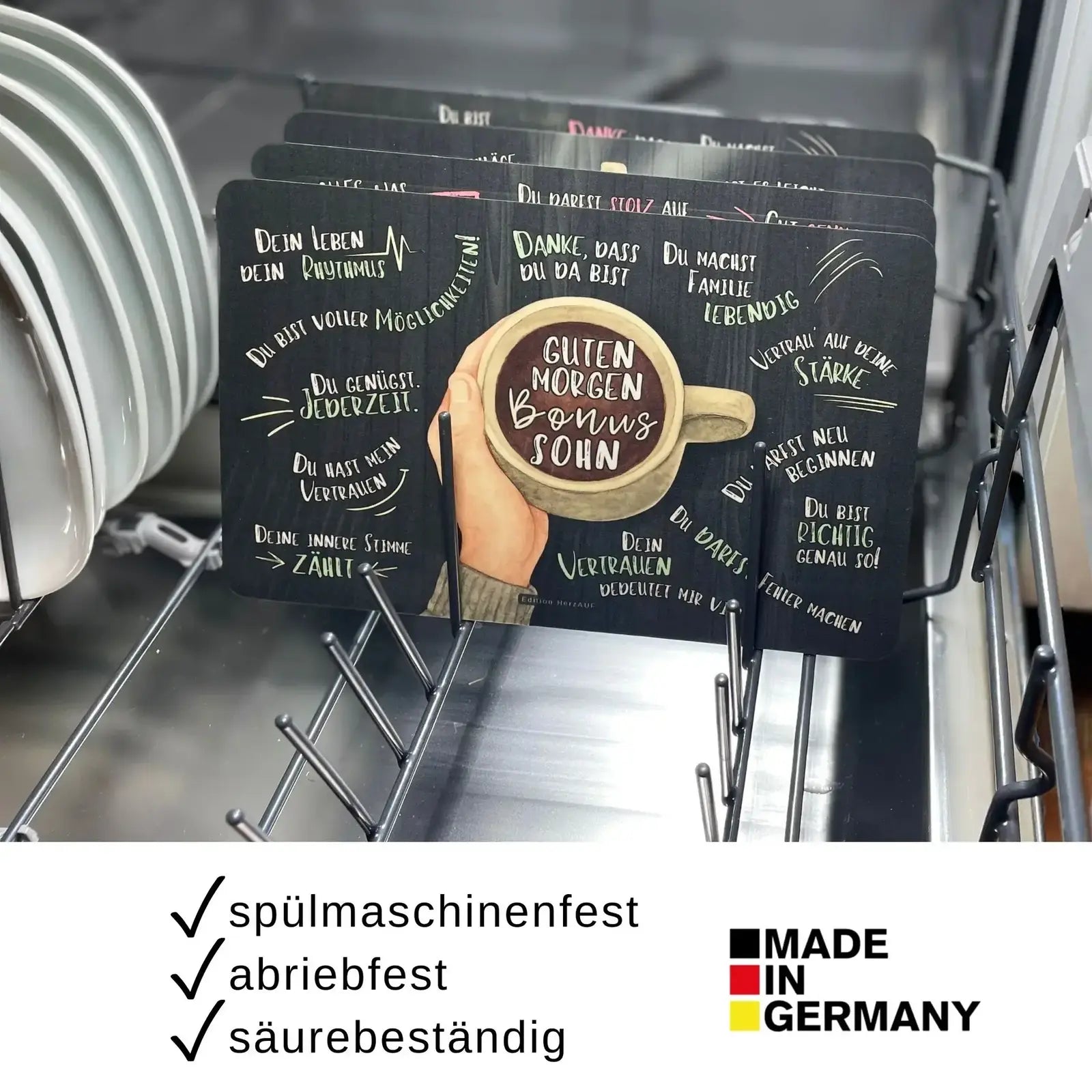 Frühstücksbrettchen Guten Morgen Bonussohn - Stiefsohn Geschenk - spülmaschinenfest