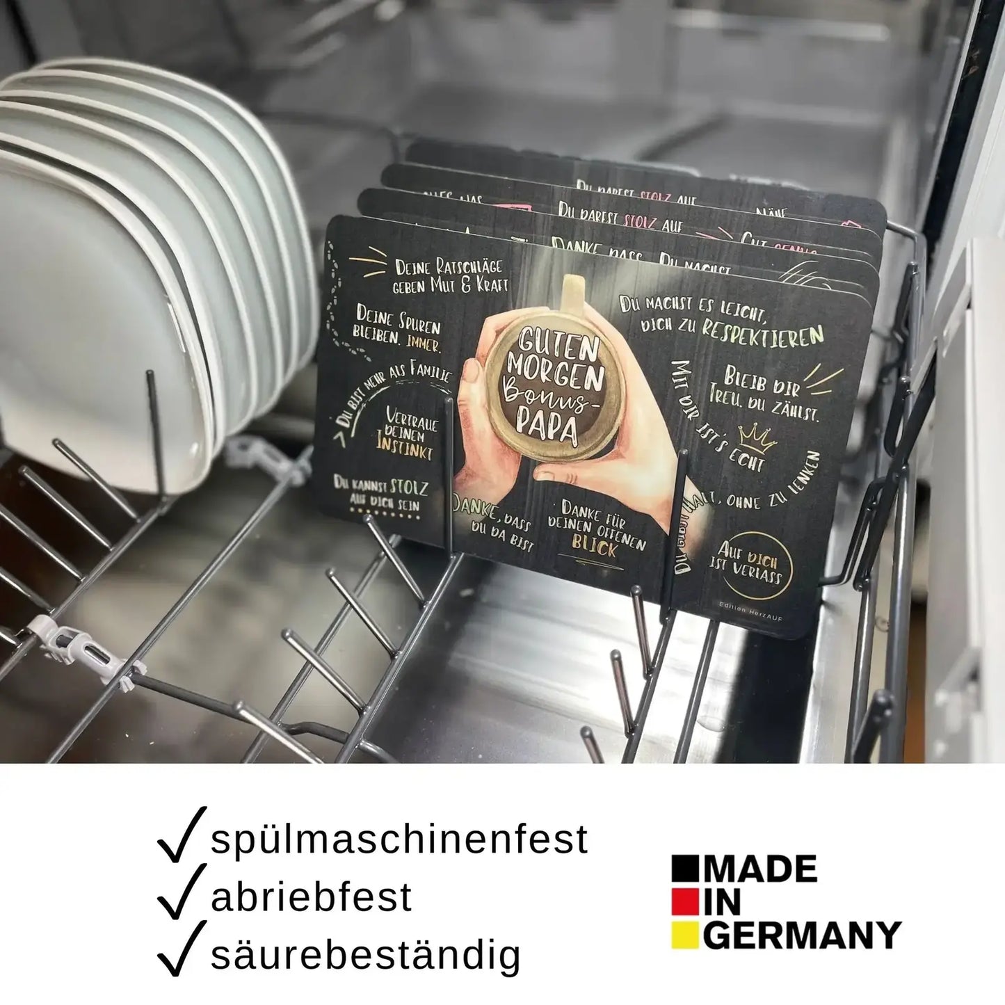 Frühstücksbrettchen Guten Morgen Bonuspapa - Stiefvater Geschenk - spülmaschinenfest