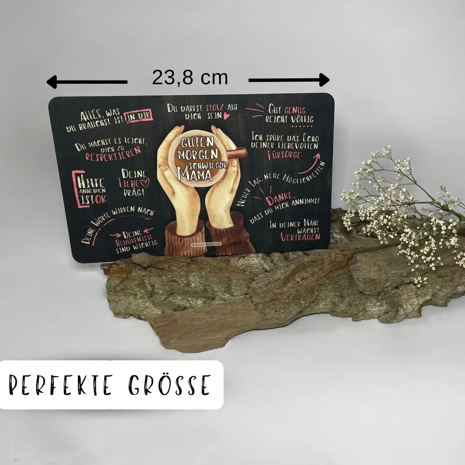 Frühstücksbrettchen "Guten Morgen Schwiegermama“ - Schwiegereltern Geschenk - Größe