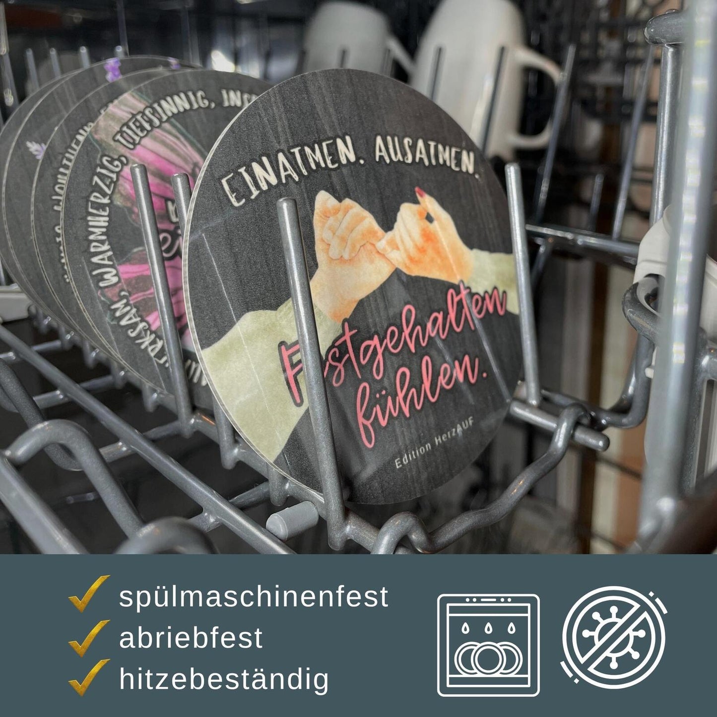 Untersetzer „Festgehalten fühlen“ – Freundschafts Geschenkidee - spülmaschinenfest
