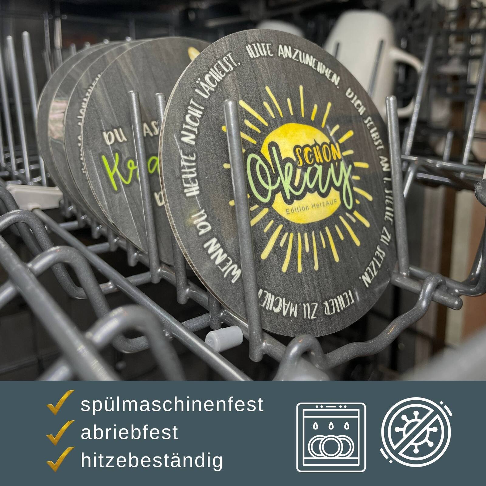 Untersetzer „Schon okay…“ | Mental Health Geschenk für mehr Selbstfürsorge und Nachsicht - spülmaschinenfest & hitzebeständig