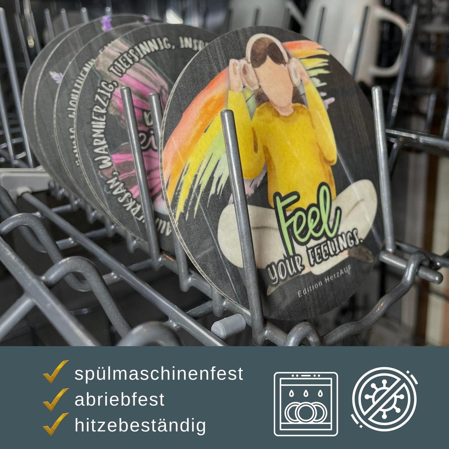Untersetzer „Feel your Feelings“ | Mitbringsel für mehr Achtsamkeit & Selbstfürsorge - spülmaschinenfest, hitzebeständig