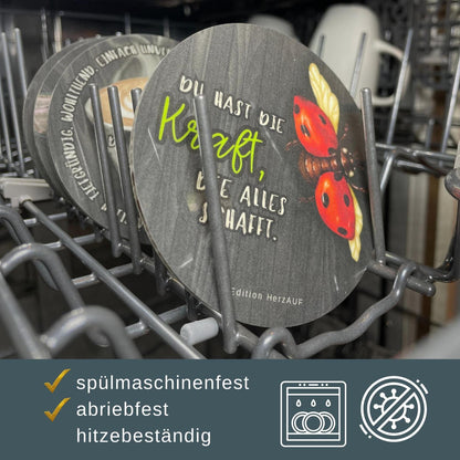 Untersetzer „Du hast die Kraft, die alles schafft“ | Mutmacher Geschenk, Motivation, Glücksbringer, Selbstvertrauen - spülmaschinenfest & hitzebeständig
