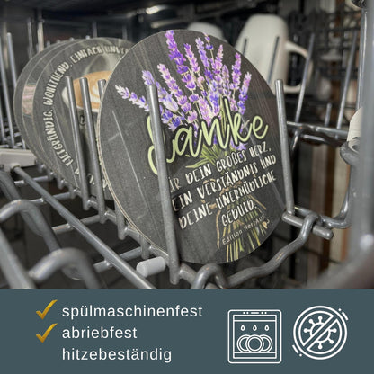 Kleines Danke Geschenk - Getränkeuntersetzer Danke für dein großes Herz - spülmaschinenfest