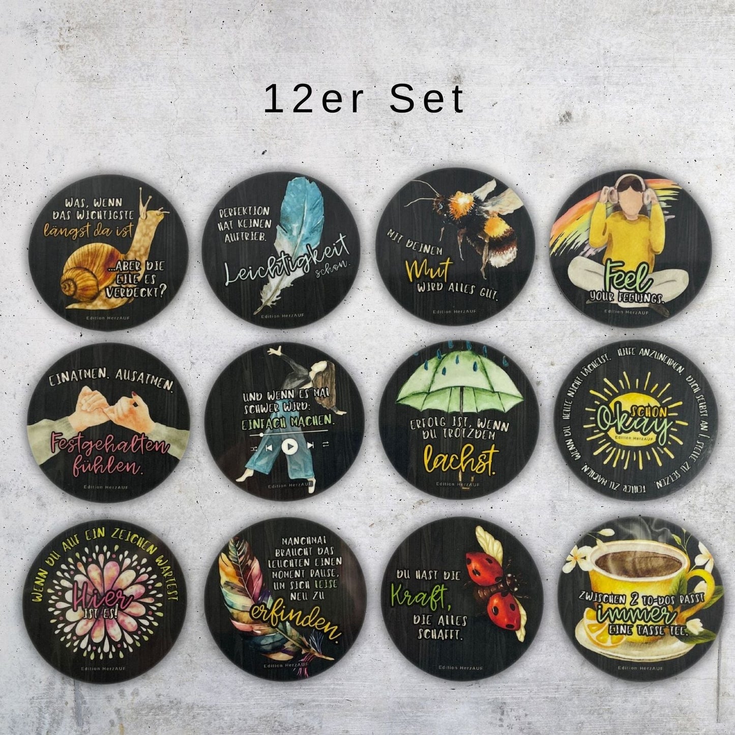 Kleine Geschenke für Frauen: 12 Getränkeuntersetzer mit Spruch