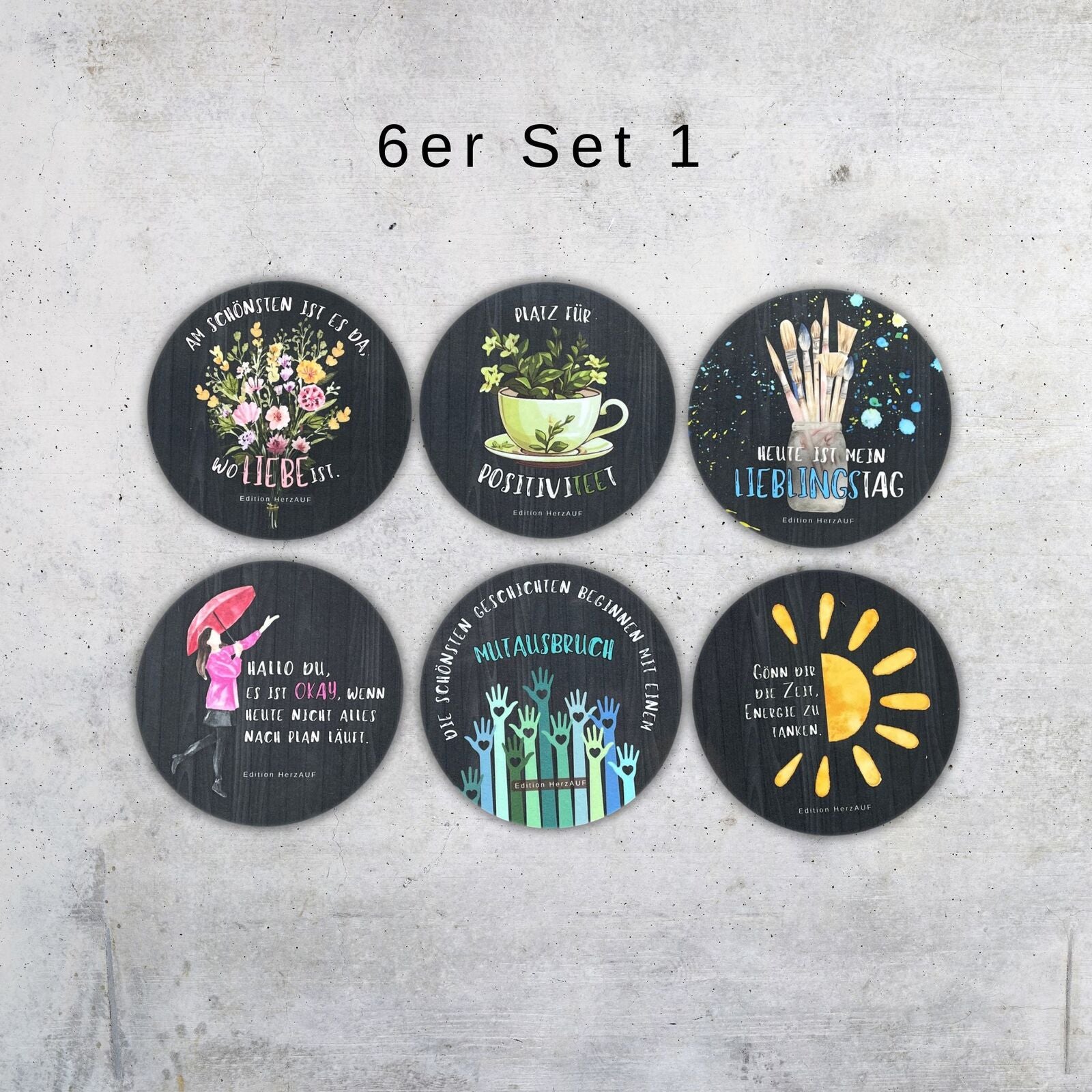 Kleine Geschenke für Frauen: 6 Getränkeuntersetzer mit Spruch