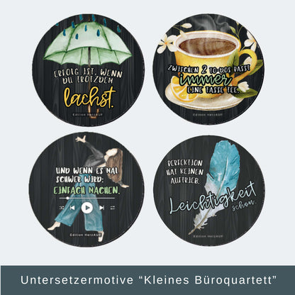 Kleines Büroquartett – 4 Untersetzer für Motivation, Humor und gute Stimmung im Arbeitsalltag
