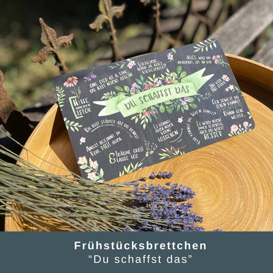 Du schaffst das - Geschenkset: Frühstücksbrettchen + Halter + Untersetzer „Platz für PositiviTeet“