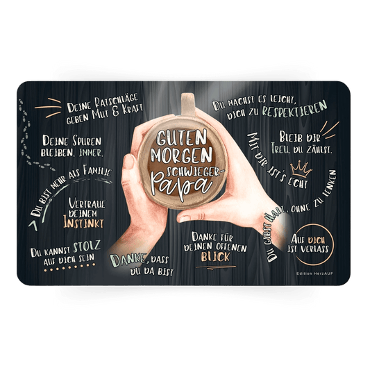 Frühstücksbrettchen "Guten Morgen Schwiegerpapa“ Geschenke für Eltern, Geschenke für Männer