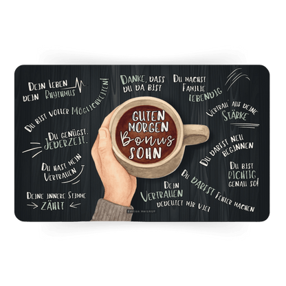Frühstücksbrettchen "Guten Morgen Bonussohn“ Geschenke für erwachsene Kinder, Geschenke für Männer