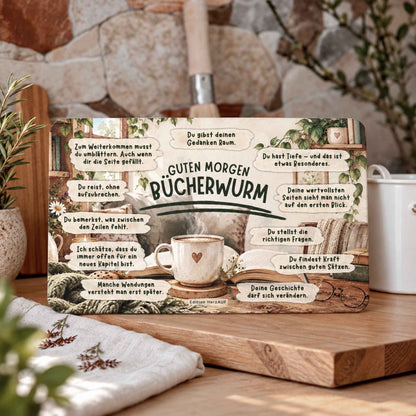 Frühstücksbrettchen „Guten Morgen Bücherwurm“ – Ein persönliches Geschenk für Buchliebhaber