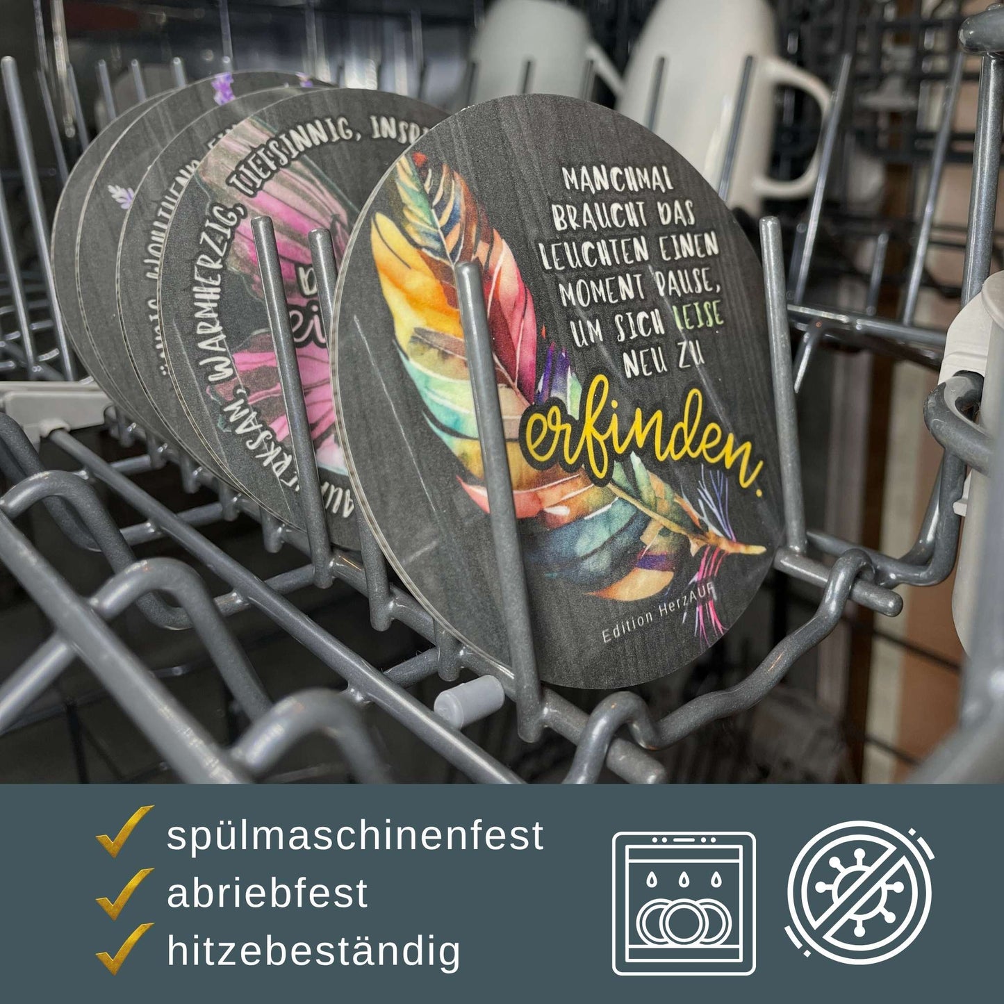 Kleines Kraftquartett – 4 Untersetzer mit stärkenden Botschaften für schwere Tage