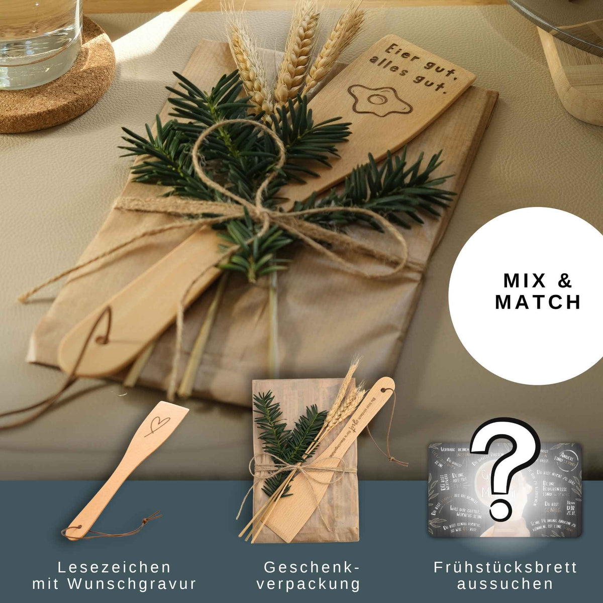 Mix & Match Geschenkset: Frühstücksbrettchen und Pfannenwender selbst zusammenstellen
