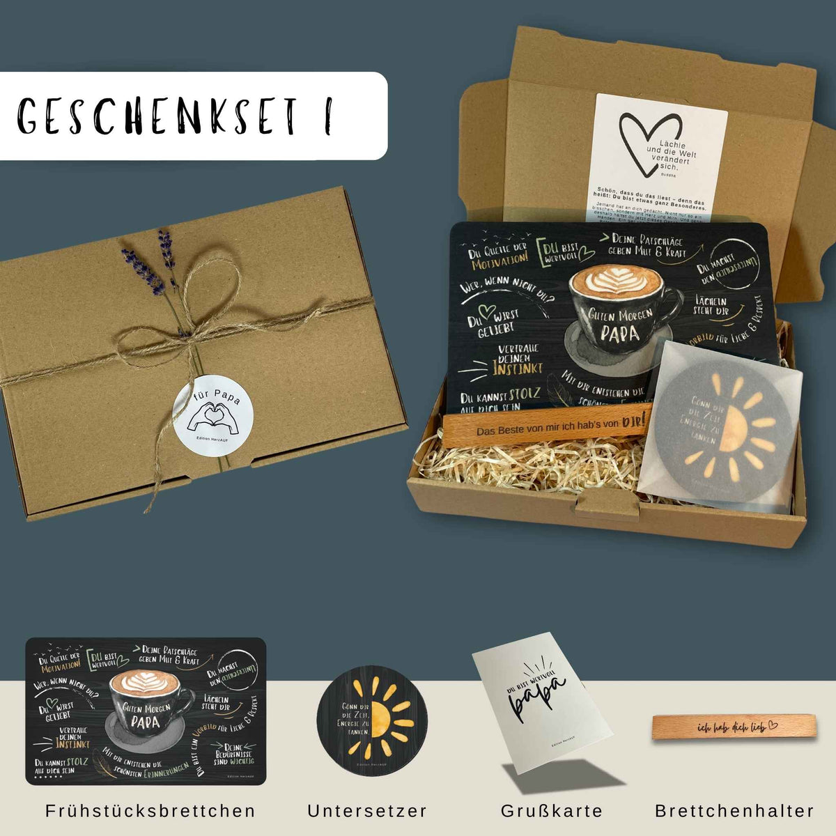 Geschenkset „Guten Morgen Papa“ – Eine liebevolles Geschenk für Papa, das von Herzen kommt