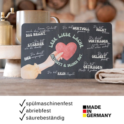 Frühstücksbrettchen zur Konfirmation "Lebe. Liebe. Lache."