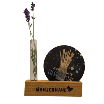 Wunschtext auf Holzhalter
