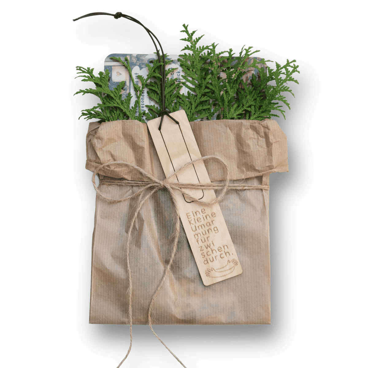 Mix & Match Geschenkset mit Lesezeichen und Brettchen in Kraftpapier