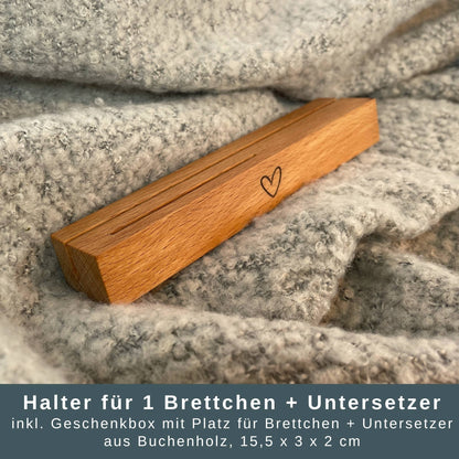 Holzhalter für ein Frühstücksbrettchen + Getränkeuntersetzer holzgeschenke