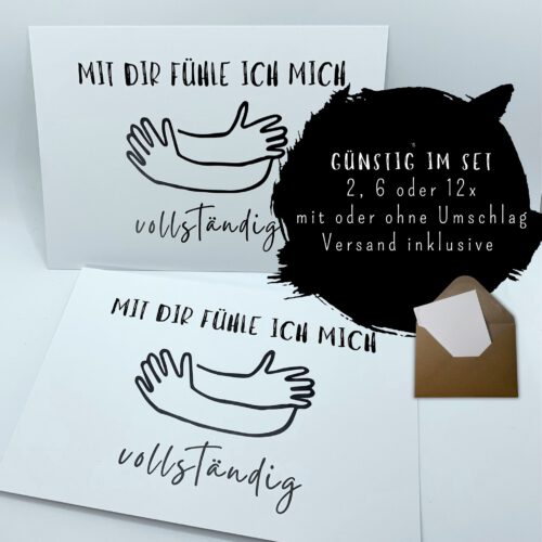 8xSpruchkarte: Mit dir fühle ich mich vollständig | Grußkarten SET mit Spruch für Lieblingsmensch, Postkarte Geburtstag, Jahrestag - Image 3