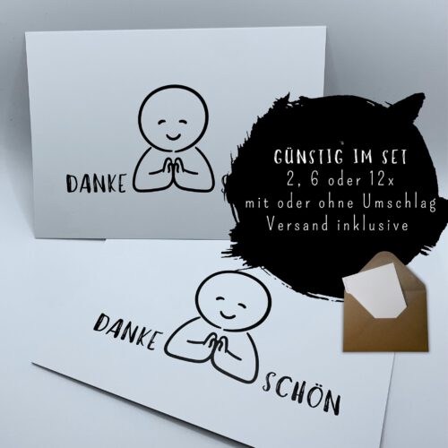 8x Dankeskarte: Postkarte Dankeschön | schlichtes Grußkarten SET mit Text als Danksagung | Hände, Dankbarkeit, Wai, Asien, Thailand