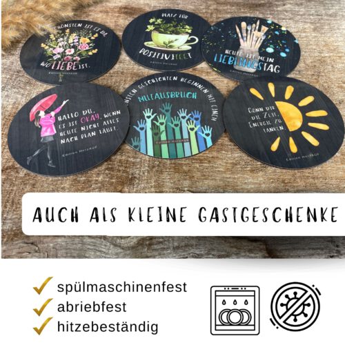 Inspirierendes Untersetzer 6er-Set, originelle Mitbringsel, kleine Aufmerksamkeit für Frauen, Gastgeschenke, Geschenk für Einzug