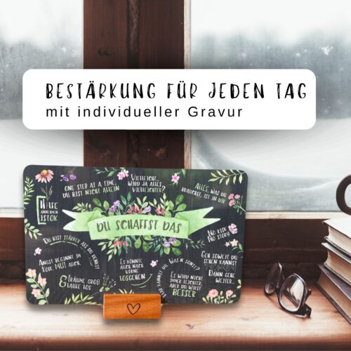 Du schaffst das Geschenkset: Frühstücksbrettchen mit Halter und Untersetzer - Image 2