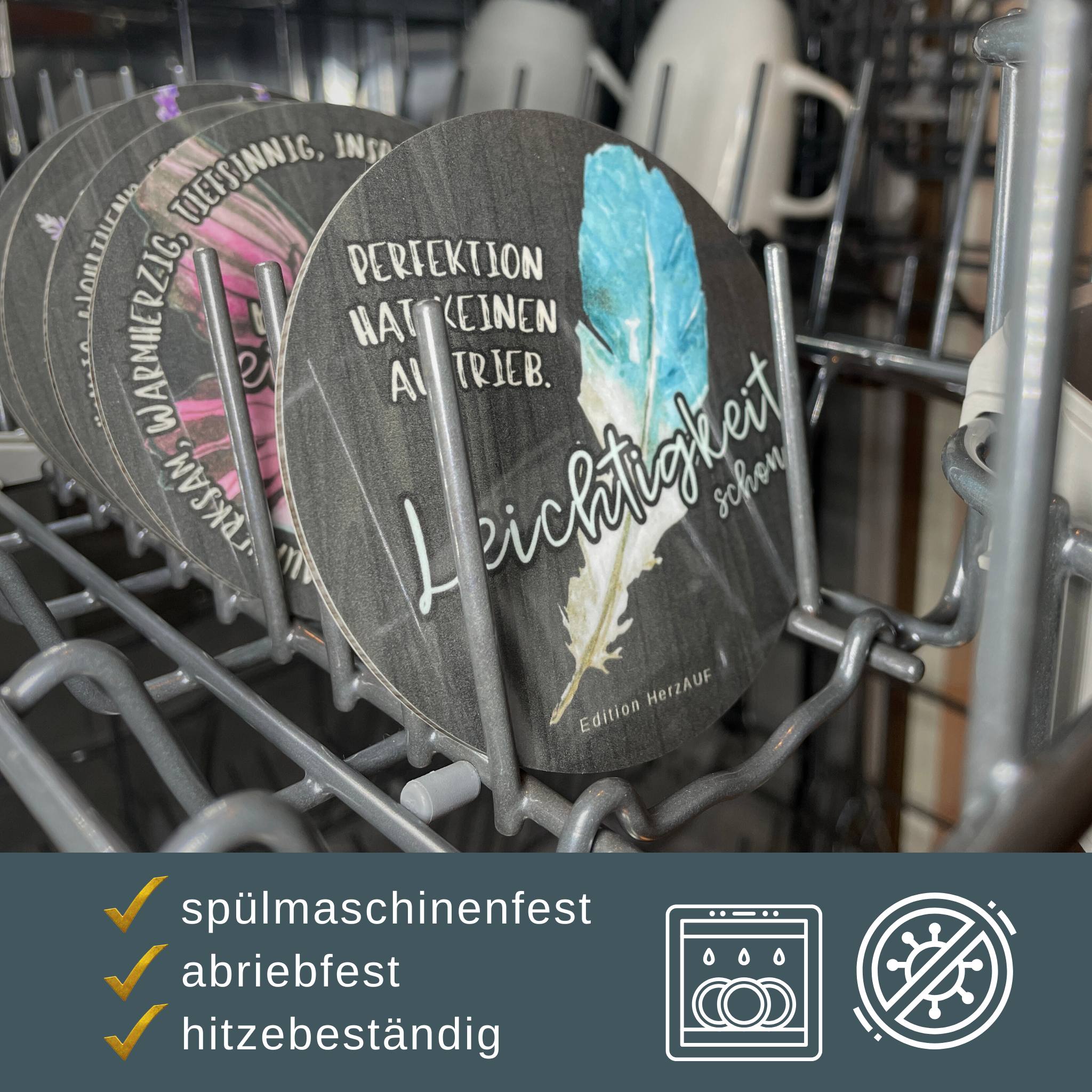 4er Untersetzer Geschenkset „Glücksmomente“ – 4 Getränkeuntersetzer mit individuellem Buchenholz-Halter – Bild 5