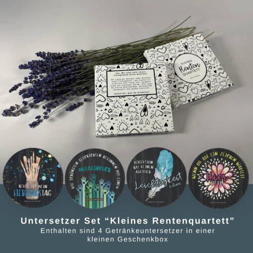 Untersetzerquartett "Rente genießen" - kleines Geschenk zum Renteneintritt Frau
