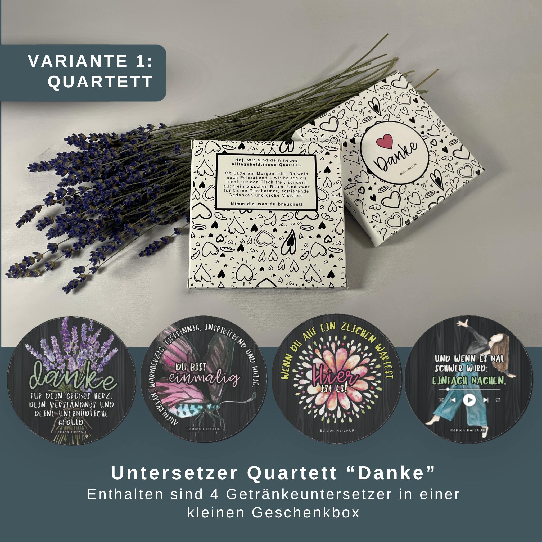 4er Untersetzer Set „Kleines Dankeschön“ –4 Getränkeuntersetzer