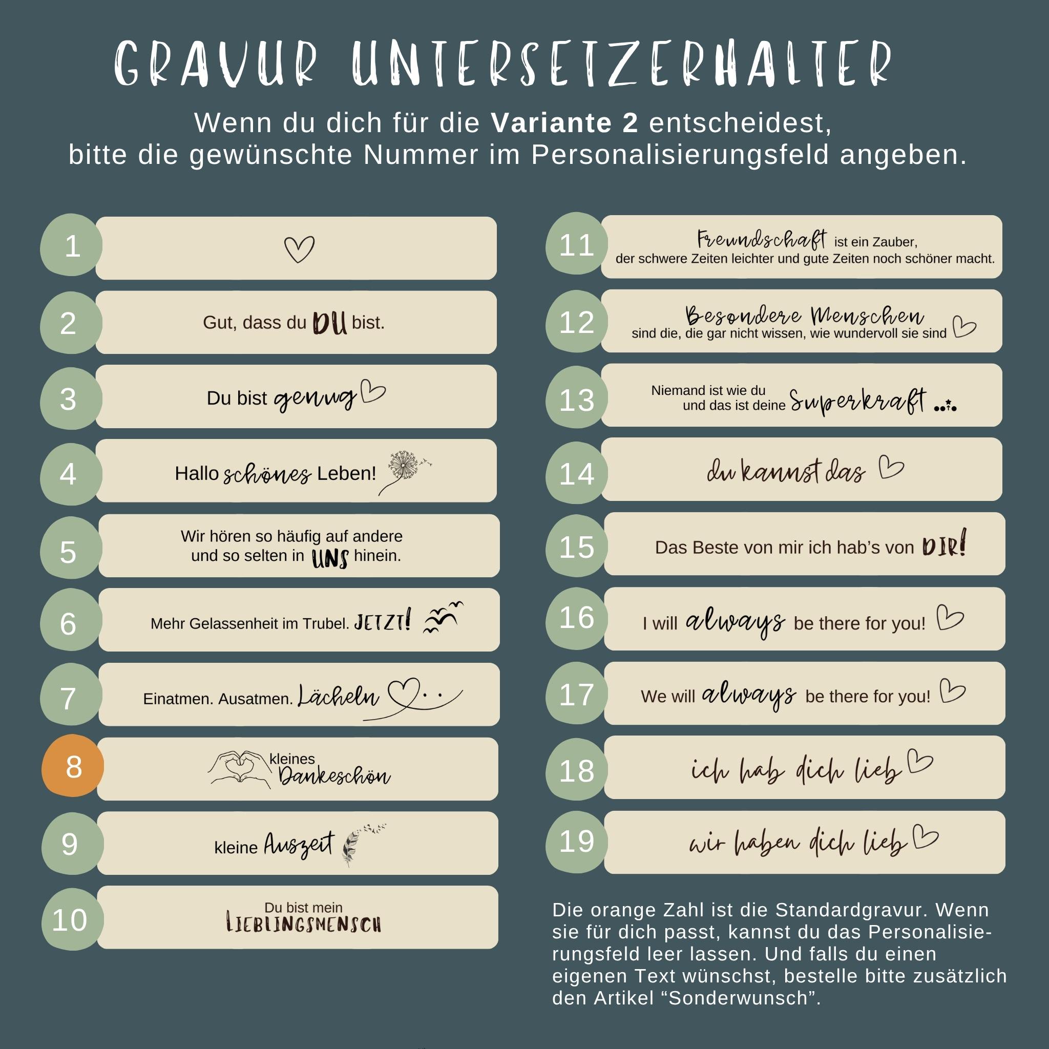 4er Untersetzer Geschenkset „Kleines Dankeschön“ –4 liebevolle Getränkeuntersetzer und individuellem Holzhalter – Bild 10