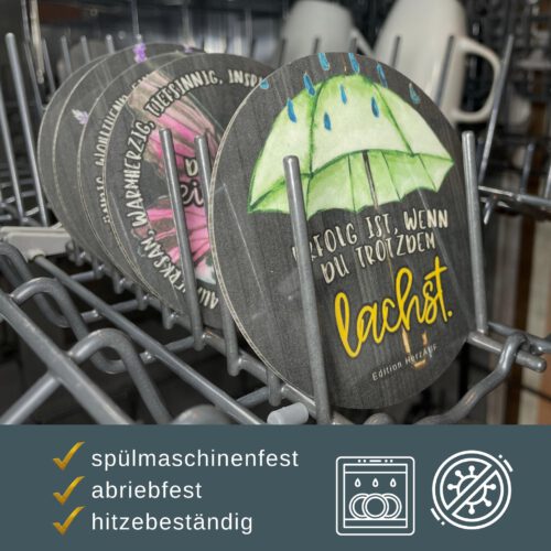 Untersetzer „Erfolg ist, wenn du trotzdem lachst“ – Kleines Geschenk zur Aufmunterung, spülmaschinenfest