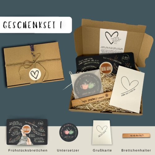 Persönliches Geschenkset zum Neustart "das ist dein Jahr": Frühstücksbrett, Untersetzer & Halter, Motivationsgeschenk, Geburtstagsgeschenk